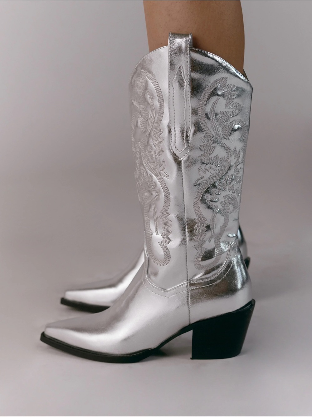 Billini Danilo Metallic Silver Western Cowgirl Boots,8